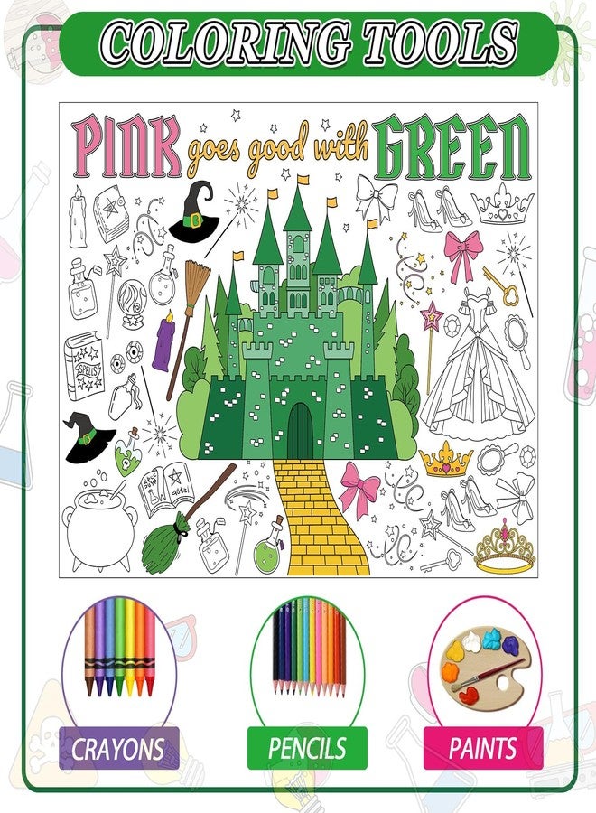 MinFyberd Witch Giant Coloring Poster Large Castle Coloring Sheet Big Pink Goes Good with Green Themed Color Tablecloth Book Page for Halloween Witches Crafts Supplies Home Activities - Image 3
